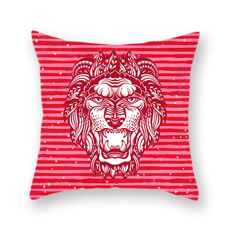 Животное голова льва полиэстер Бросок Наволочка полосатый геометрический фон