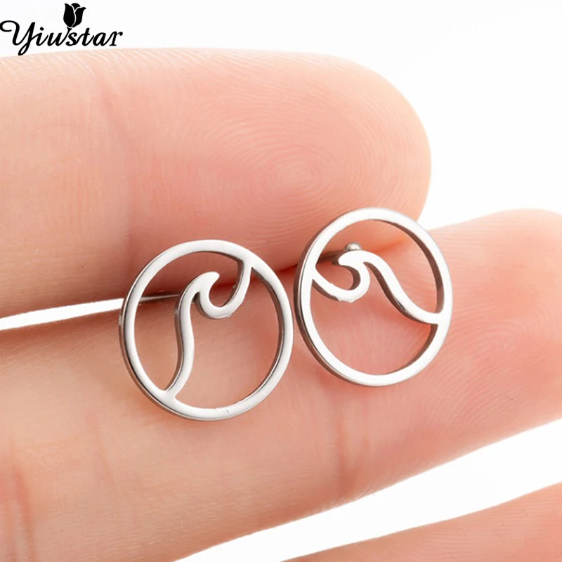 

Simple Round Design Sea Wave Earings Geometric Ocean Surf Stud Earrings Stainless Steel Jewelry Surfer Gift Wholesale