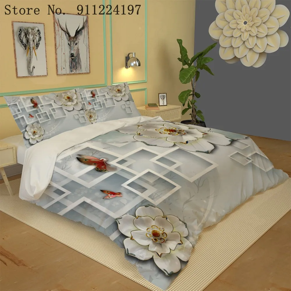 Домашний текстиль белый решетки пододеяльник наволочка цветок простыней