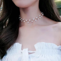 imitation pearl lobster clasp necklace collar women extension chain adjustable choker necklace for party