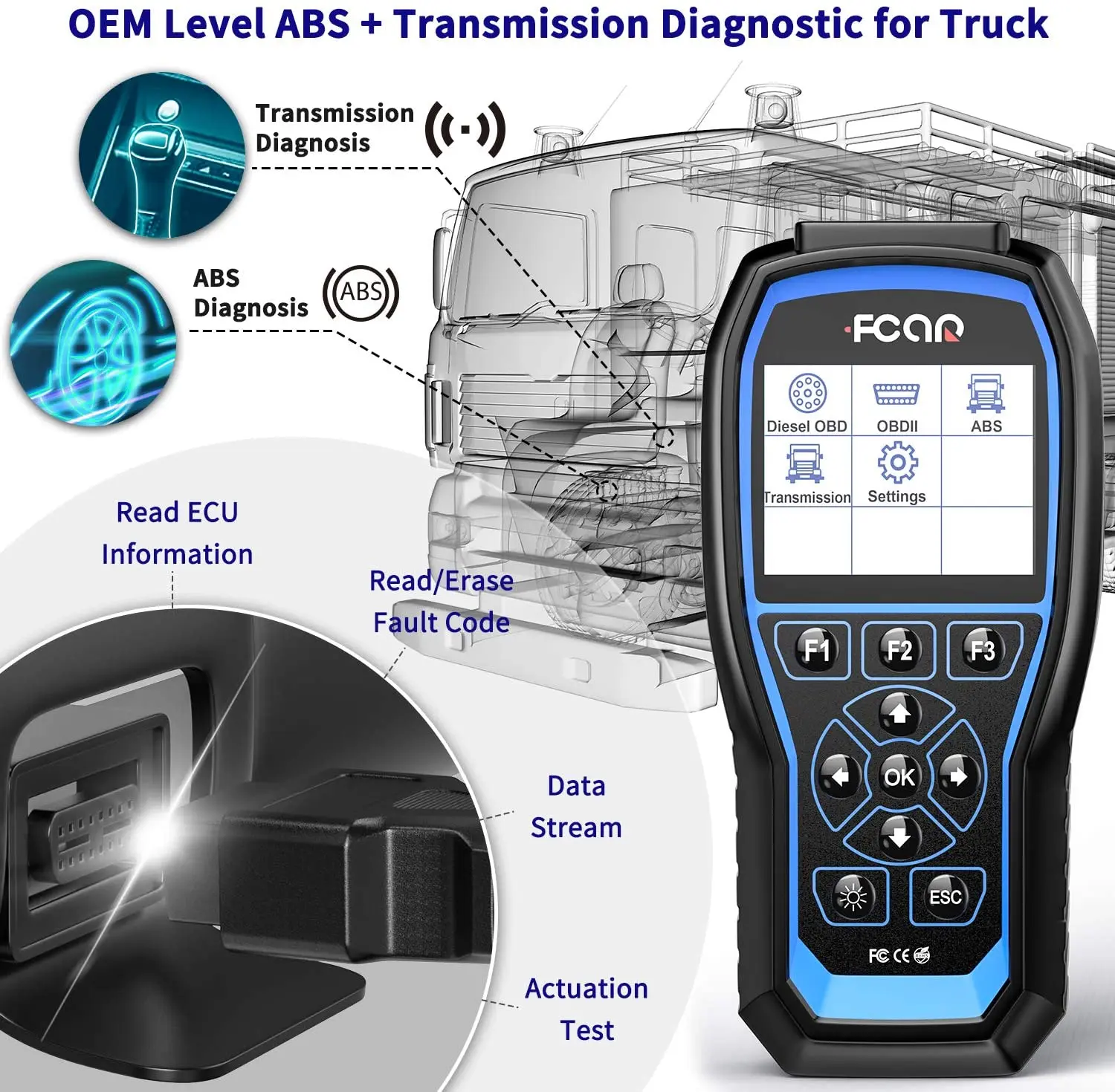 FCAR F507 Автомобильный сканер для тяжелых грузовиков 2 в 1 полная система OEM уровень