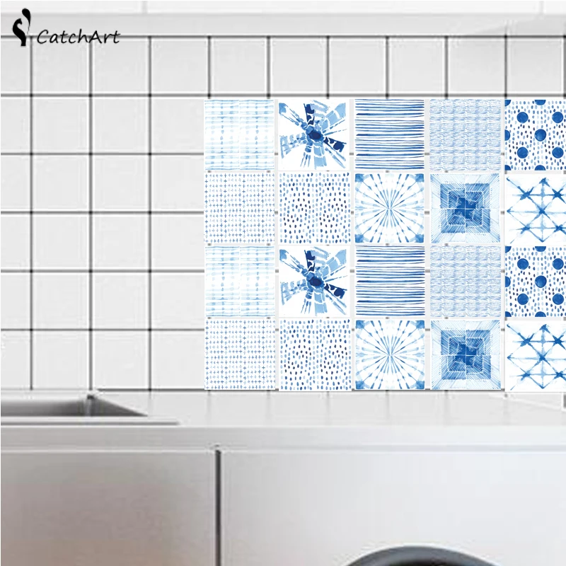 

blue Wall Tiles Stickers Waist Line Wall Stickers Kitchen Waist Line Adhesive Bathroom Toilet Waterproof PVC Wallpaper