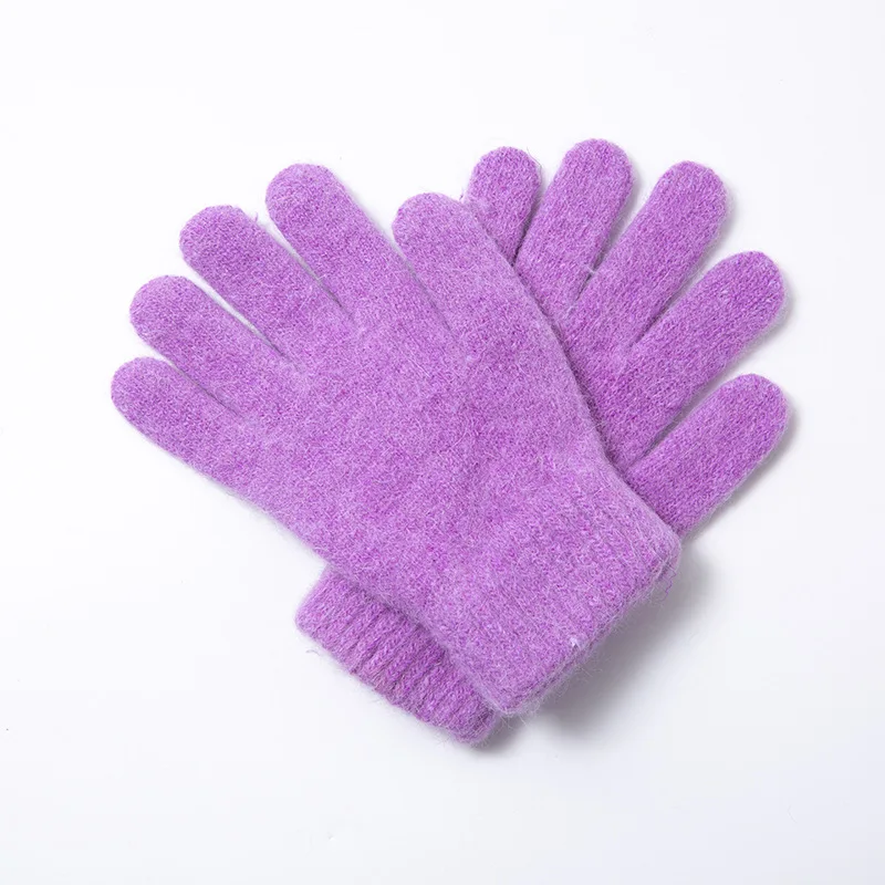 purple Осенне-зимние теплые вязаные мужские и женские перчатки из кроличьего меха, уплотненные эластичные волшебные перчатки с пятью пальцами - Цвет: purple