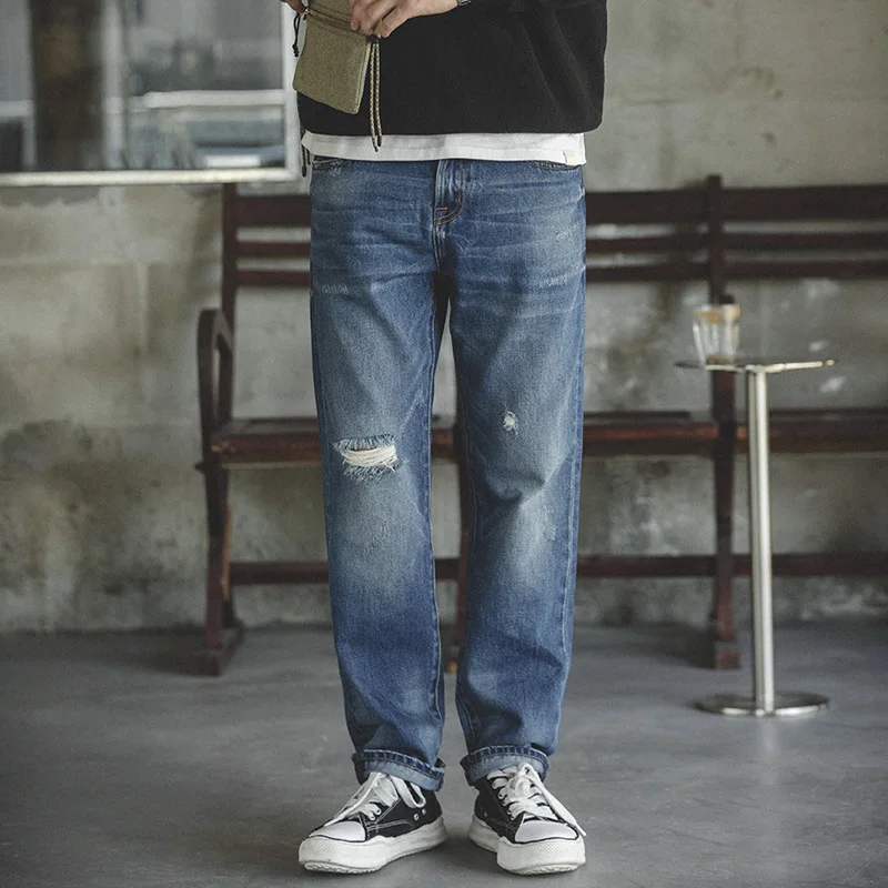 Toolkit Vintage Wide Leg Denim Pants Amekaji American Retro Heavy Weight Straight Spring Black Oversize Workwear Jeans Man