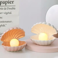 d2 ceramic shell pearl desk lamp bedroom decor night light streamer fairy shell for girl home decoration bedside lamp girl gift