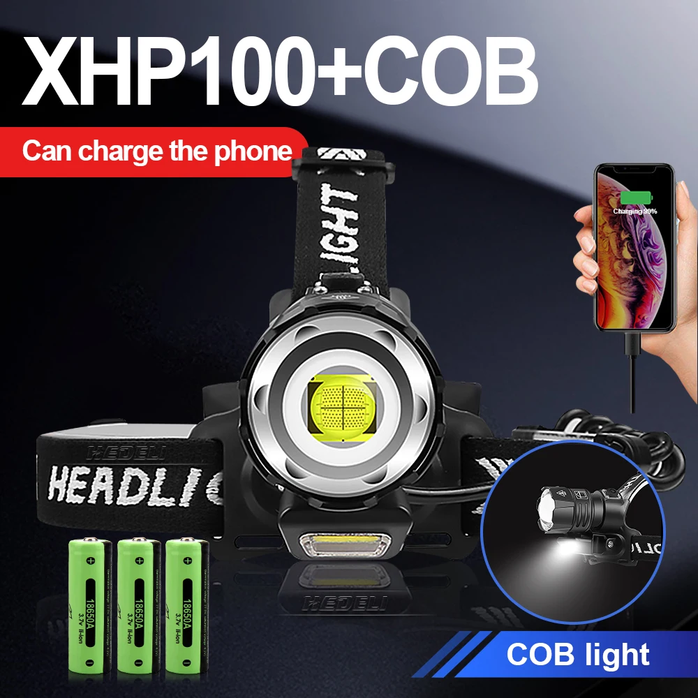 Супер XHP100 фары с COB светильник Мощный светодиодный головной 18650 usb фара xhp90.2