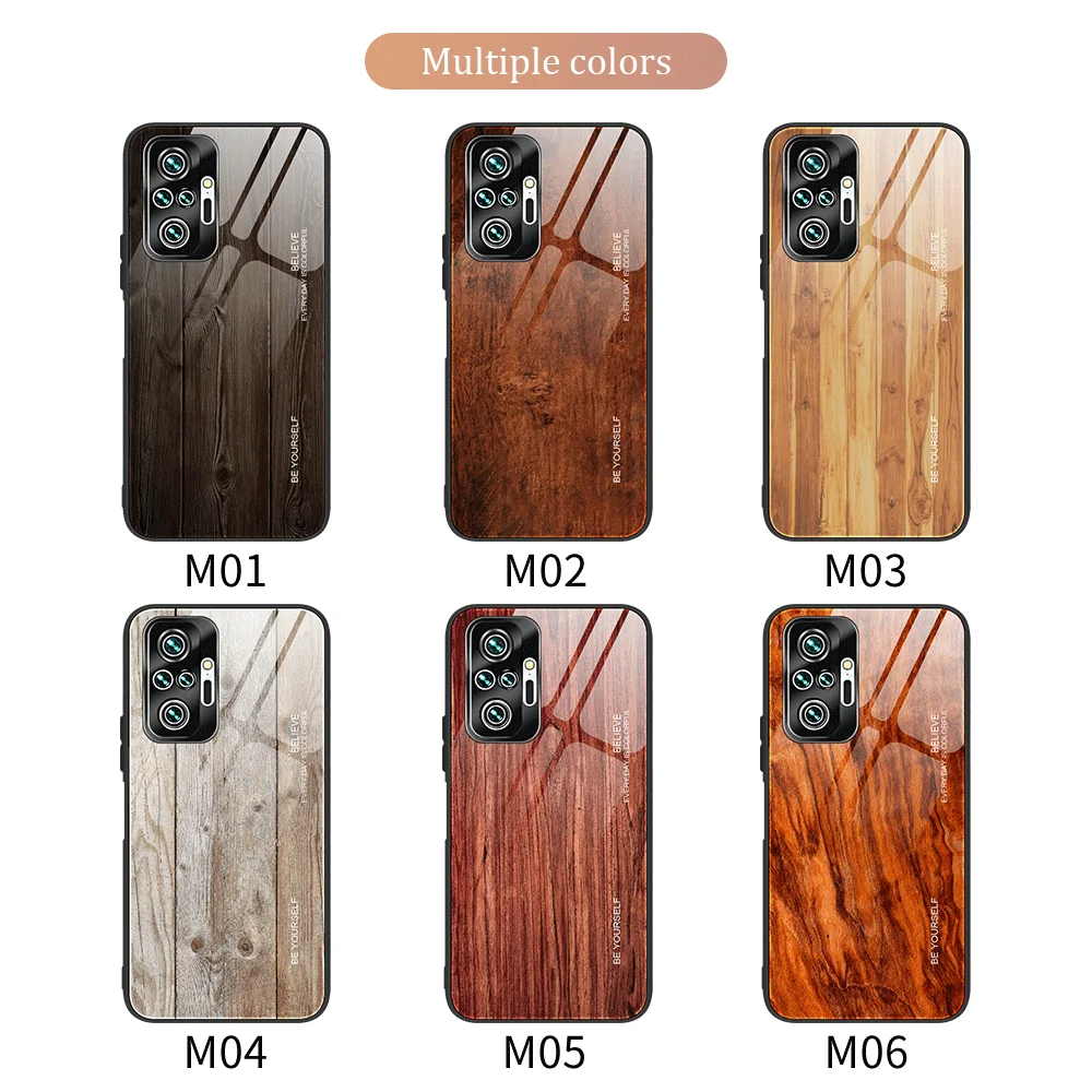 

Wood Patterned Tempered Glass Case For Xiaomi Redmi Note 10 Pro Cover TPU Frame Hard Plastic Back Phone Cover For Redmi Note 10S