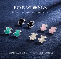 forviona new original novel design sterling silver s925 bear earrings sweet temperament ladies light luxury jewelry