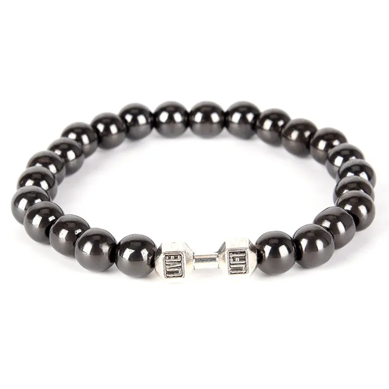

Magnetic Therapy Bracelet Round Black Weight Loss Stone Magnetic Men Hematite Stretch Bracelet Health Care