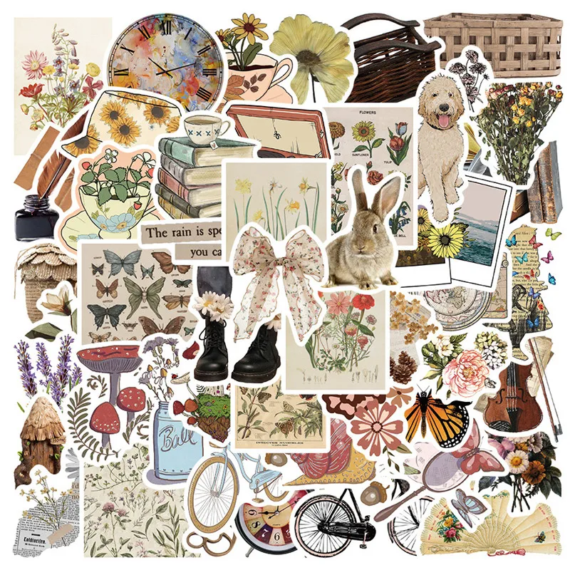 

50pcs Retro Aesthetics Sticker Waterproof PVC Laptop Luggage Motorcycle Cup Scrapbook Decor Sticker