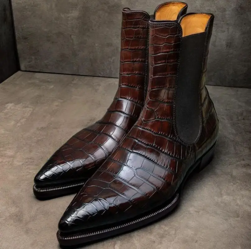 

Fashion Men PU Leather Classic Chelsea Boots Business Dress Boots Low Heel Pointed Gentleman English Style Ankle Boots 5KE513