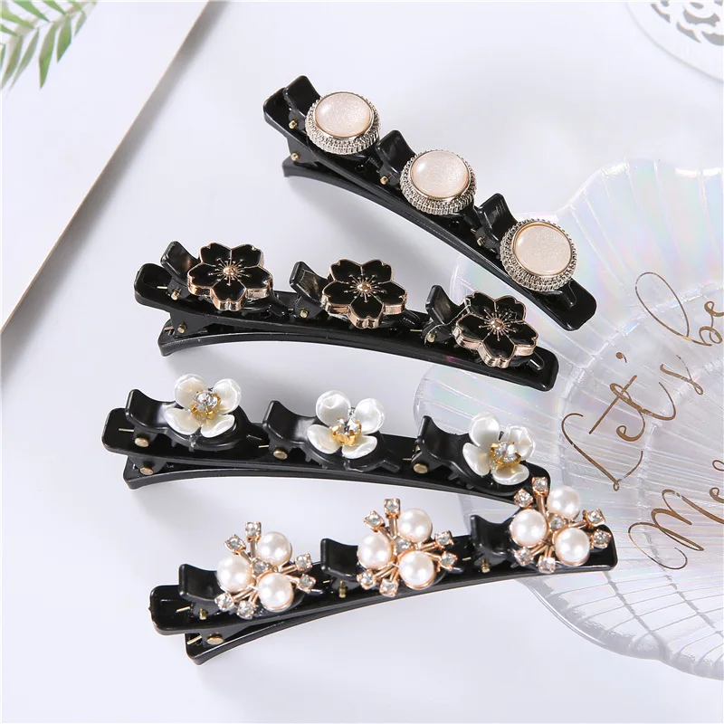 

Hairpin Side Bangs Clip Ladies Girls Fixed Shape Clip Tooth-shaped Pearl Flower Braided Hair Duckbill Clip