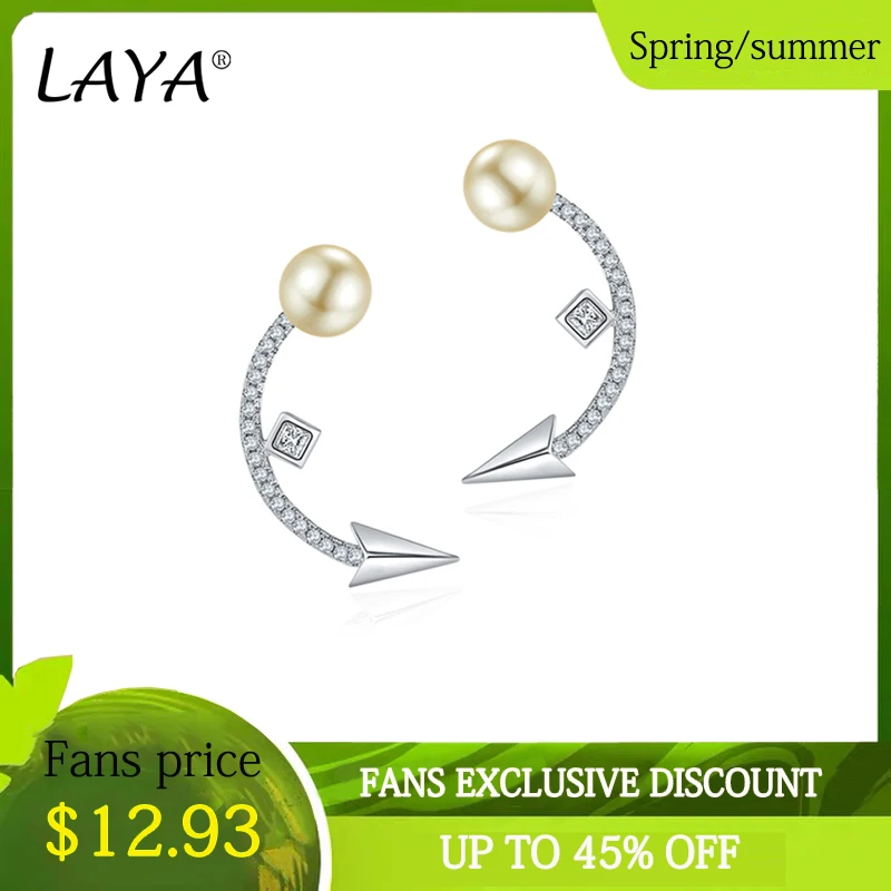 

LAYA 925 Sterling Silver Shell Pearl Arrow Ear Hoops Earrings for Women Minimalist Simple Fine Elegant Weddings