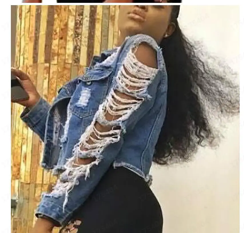 

sexy fashion women's jacket short ripped denim top