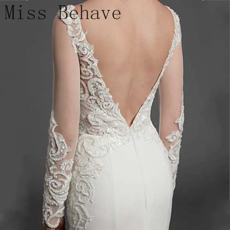 DD JYOY Long Sleeve Wedding Dress Mermaid Bridal Gown Elegant Scoop with Train Sexy Open Back | Свадьбы и торжества
