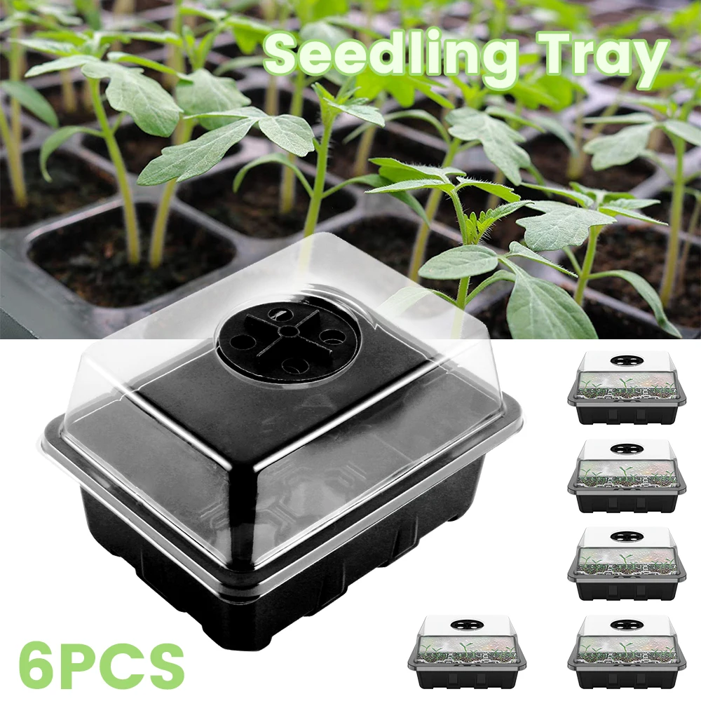 

6 Packs 12 Cells Seed Starter Kit Plant Seeds Grow Box Seedling Trays Germination Box Garden Nursery Pots for Plant Supply