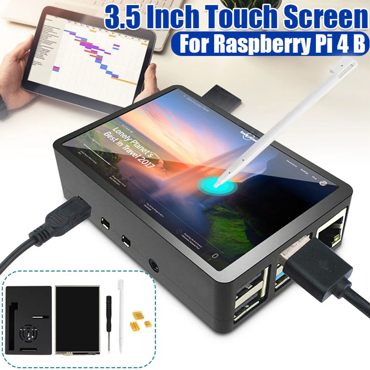 1 Set 3.5inch TFT LCD Touchscreen + ABS Case Touch Pen Screwdriver Display Monitor for Raspberry Pi 4 B | Электронные компоненты