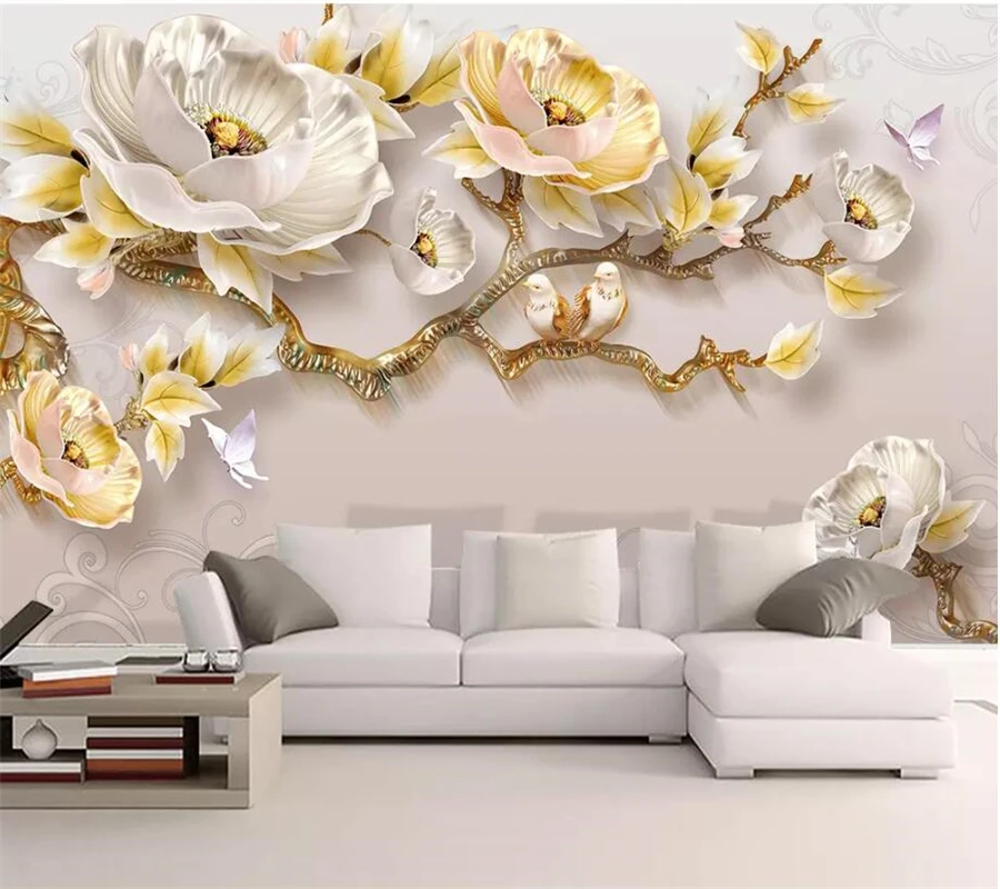 Обои на заказ современные минималистские тисненые 3D пионы новый фон для