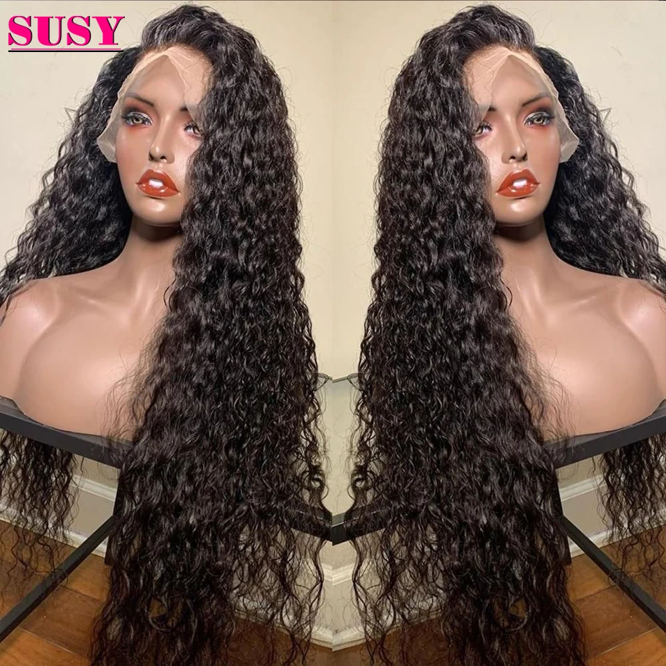 

Парик для фронтальных волос с глубокой волной SUSY, 30 дюймов, парик на сетке, бразильские парики с глубокой кудрявой кружевной передней частью...