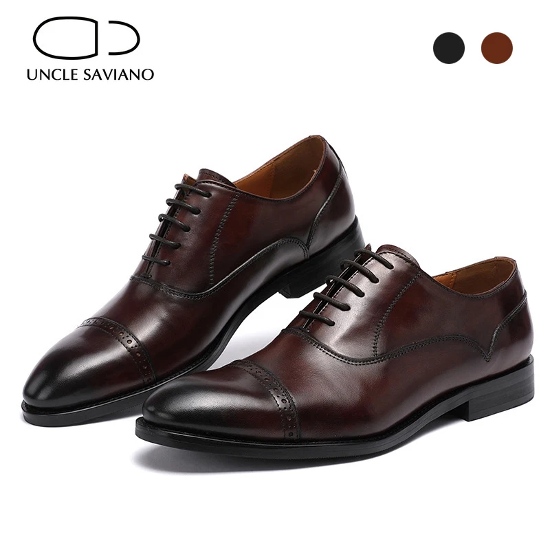 Uncle Saviano Oxford Brogue Style Men Shoes Dress Formal Man Business Shoe Handmade Designer Best Men Genuine Leather Shoes
