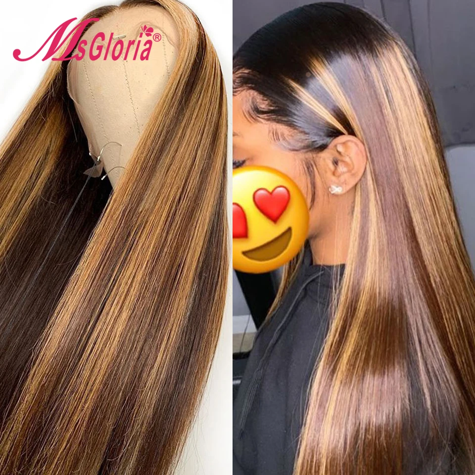 150% Straight Part Lace Front Wig Honey Blonde Brazilian Remy Hair #27 Mix Colored Ombre Human Wigs For Women | Шиньоны и парики