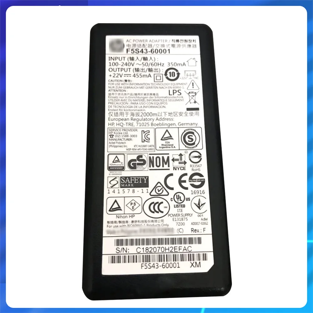 Adaptador de Alimentação para hp Deskjet 3632 3722 3755 3750 3720 Original F5s4360001 F5s43-60002 22v 455ma Cabos de computador e conectores