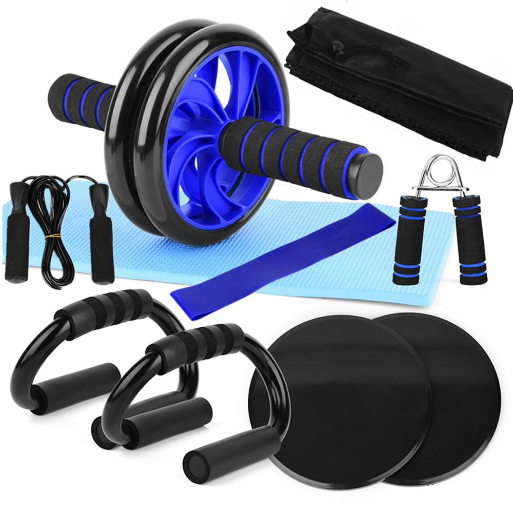 

10Pcs Ab Roller Big Wheel Abdominal Muscle Trainer Fitness Chest Expander Rope Body Building Combination Set Fitness Equipment