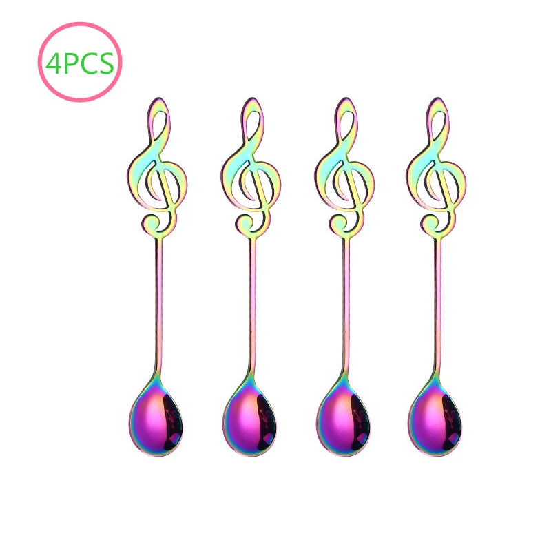 rainbow spoon 4 шт. красочные столовые приборы из нержавеющей стали, гитара, нот, ложка, креативная молочная кофейная ложка, мороженое, конфета, чайная ложка, набор аксессуаров, ложка - Цвет: rainbow spoon