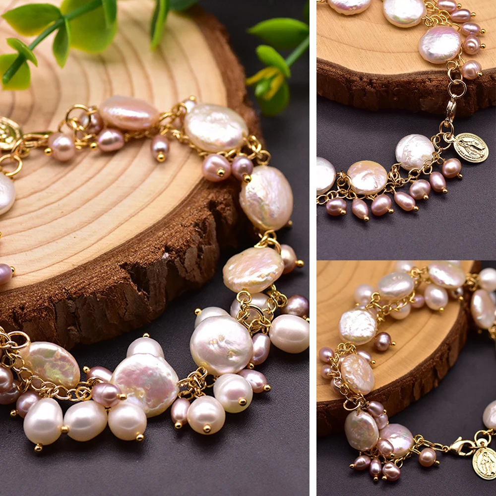 

Handmade Natural Freshwater Baroque Pearl Multi-layer Charm Bracelets For Women Girls Wedding Vintage Jewelry Fine Female Trendy