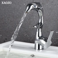 bathroom basin faucets hot cold mixer tapdeck mount waterfall washing faucet chorme brass dolphin outlet