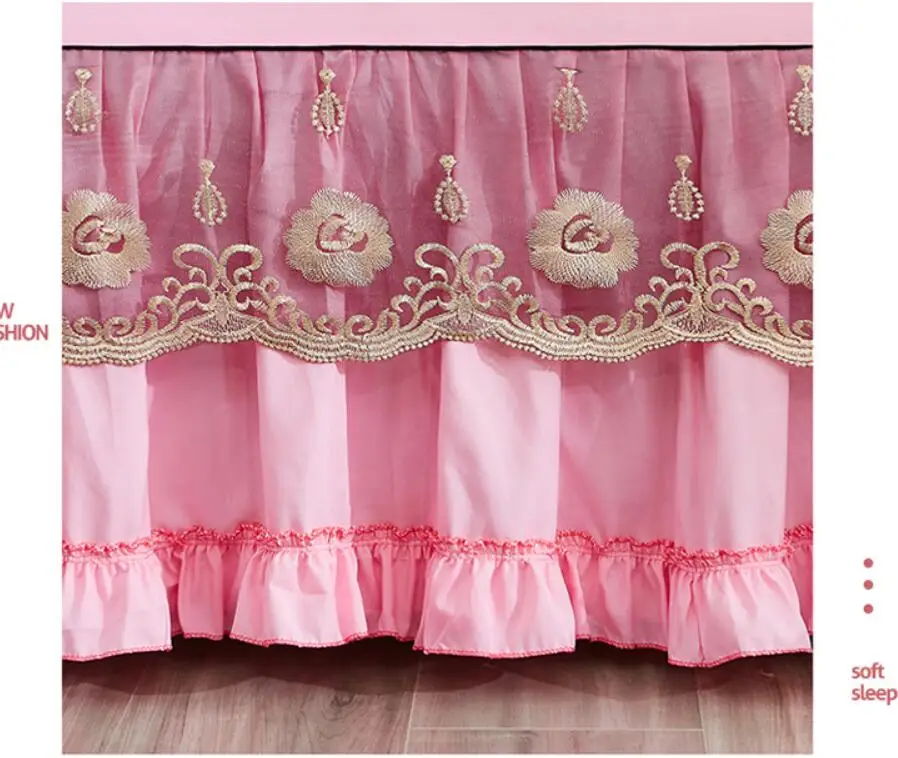 Розовое/бежевое кружевное постельное белье с вышивкой наволочки для кровати 1/3