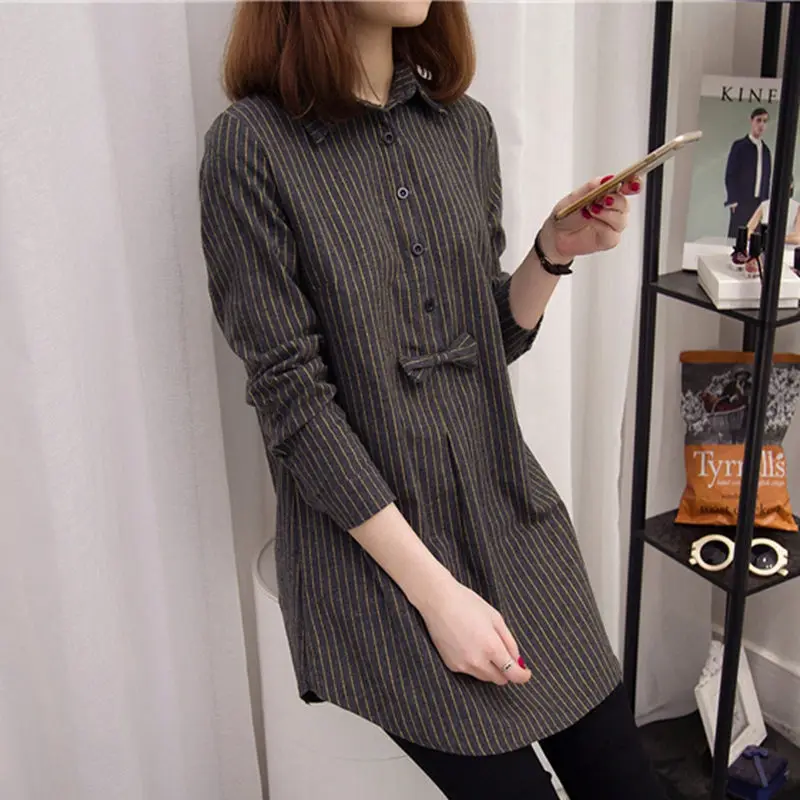 5XL Large Size Womens Tops and Blouses Spring Autumn Casual Long Sleeve Shirt Turn-down Collar Loose Stripe Blusas ff025 |