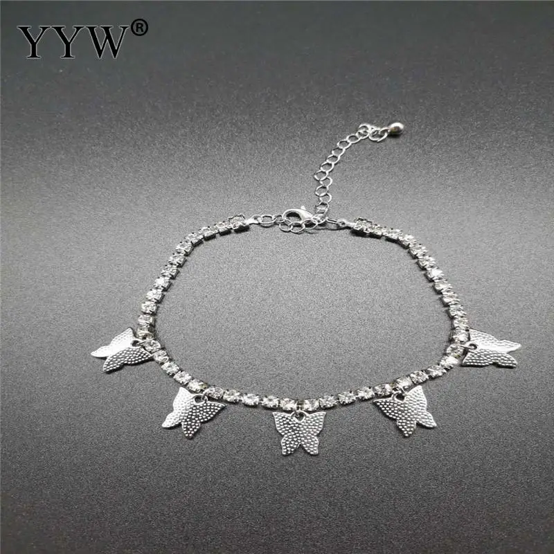 

Small Butterfly Pendant Anklet Creative Fashion Rhinestone Anklet Popular Butterfly Element Shiny Bracelet For Lady Daily Wear