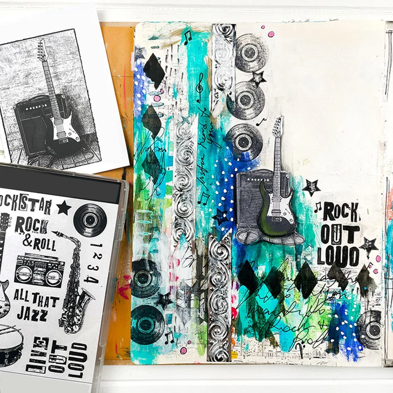 2021 neue retro musik elektrische gitarre muster transparent briefmarken für diy machen gruß karte scrapbooking keine metall schneiden stirb