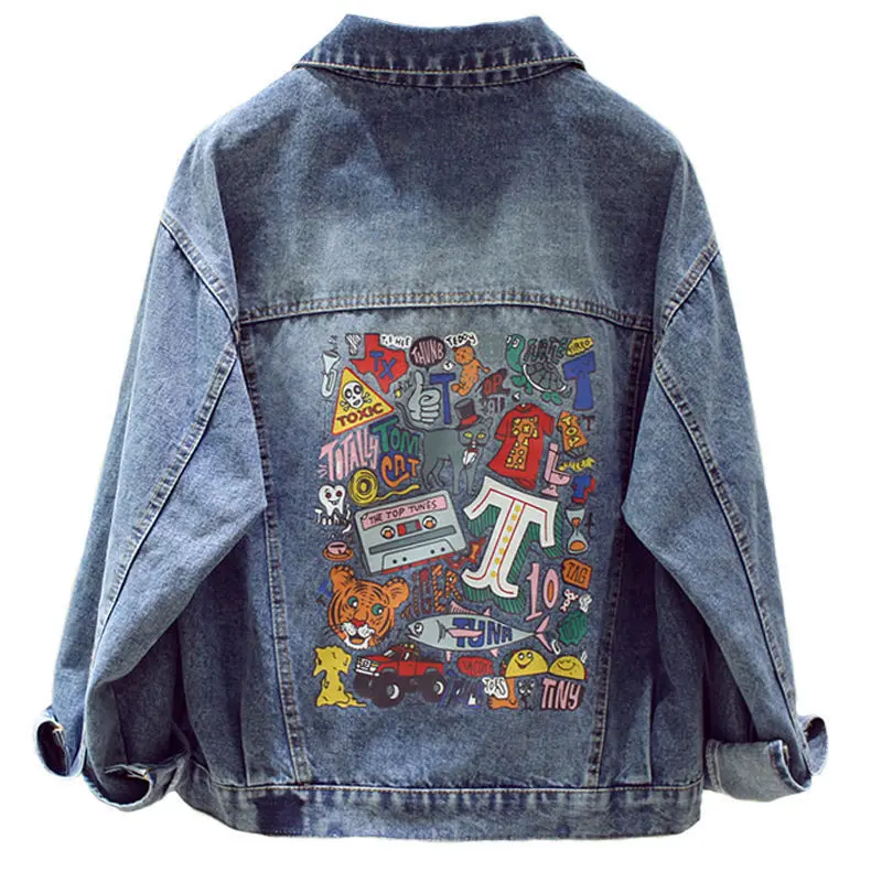 

2021 spring and autumn new printing screen red denim jacket casual jacket women's fashion Korean BF denim
