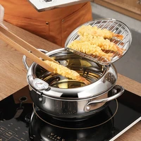 2024cm japanese fryer deep frying pot with a thermometer a lid 304 stainless steel kitchen tempura fryer pan kitchen tools