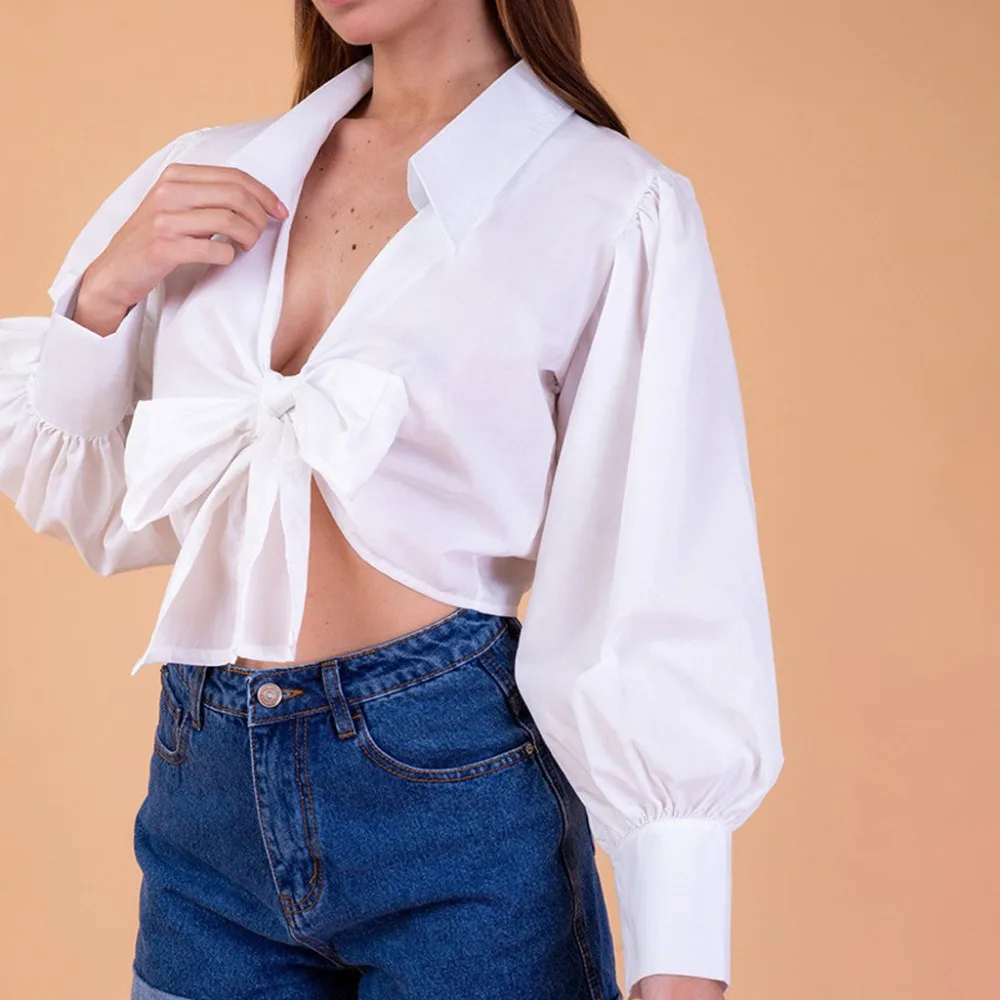 Женская блузка с длинным рукавом без бретелек глубоким V-образным вырезом |