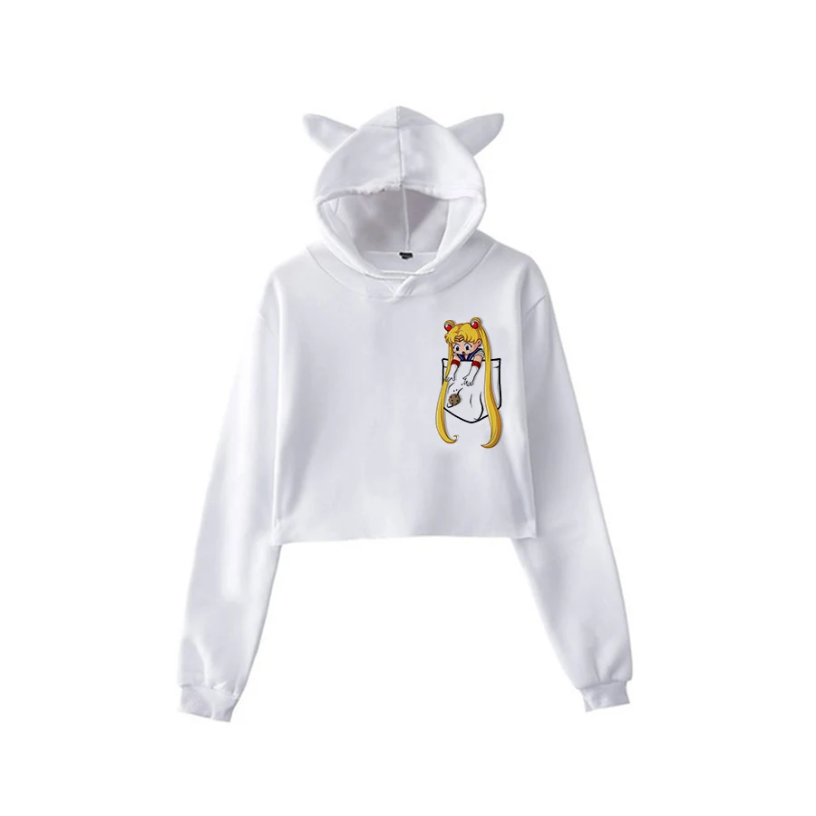Сейлор Мун Харадзюку Толстовка корейский стиль ulzzang kawaii 90s мультфильм одежда пуловеры новые негабаритные с капюшоном уличная