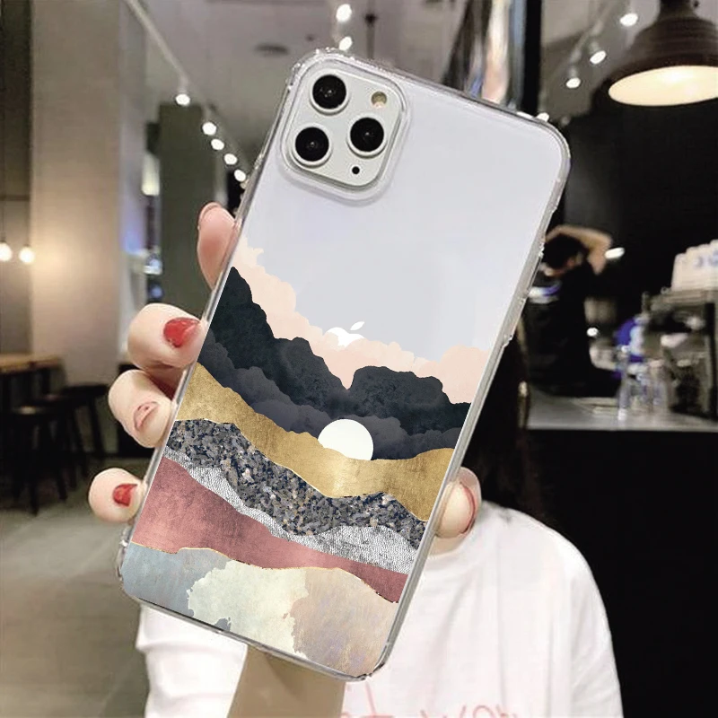 

Mountain Marble Moon Silicone Phone Case For iPhone12MI NI 12 11ProMAX 6 6S 7 8 Plus SE 2020 XR XS MAX Cover
