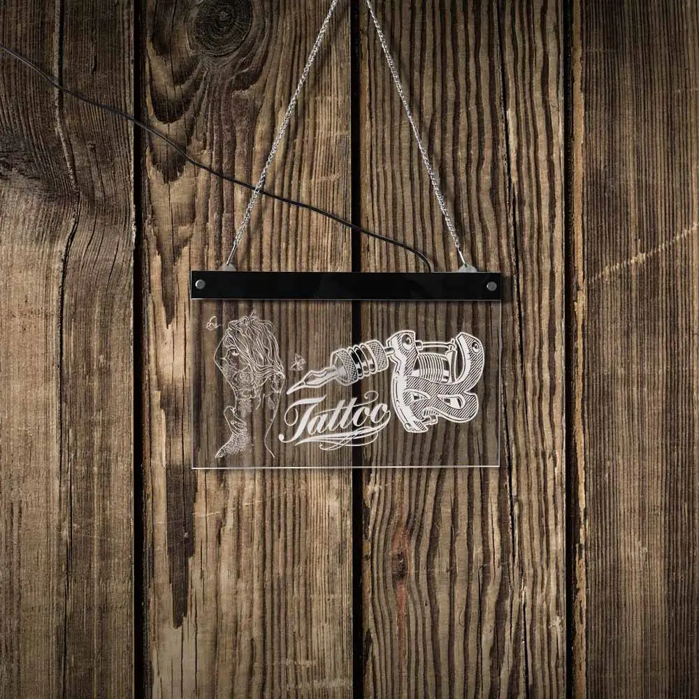 Модная тату девушка с пистолетом светодиодный дисплей подсветкой знак для