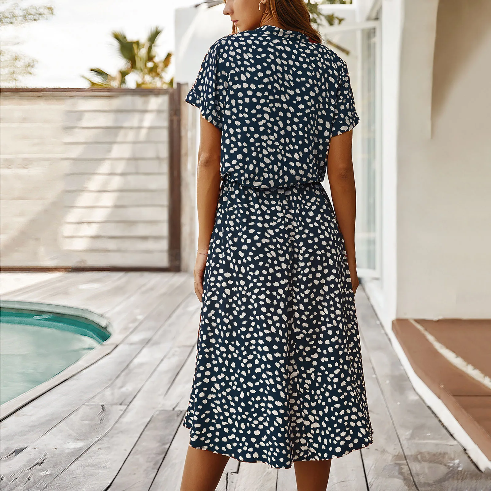 

Sundress New Polka Dot Printing Button Irregular Colla Short-sleeved Dress Women's clothing with free shipping vestido tunics