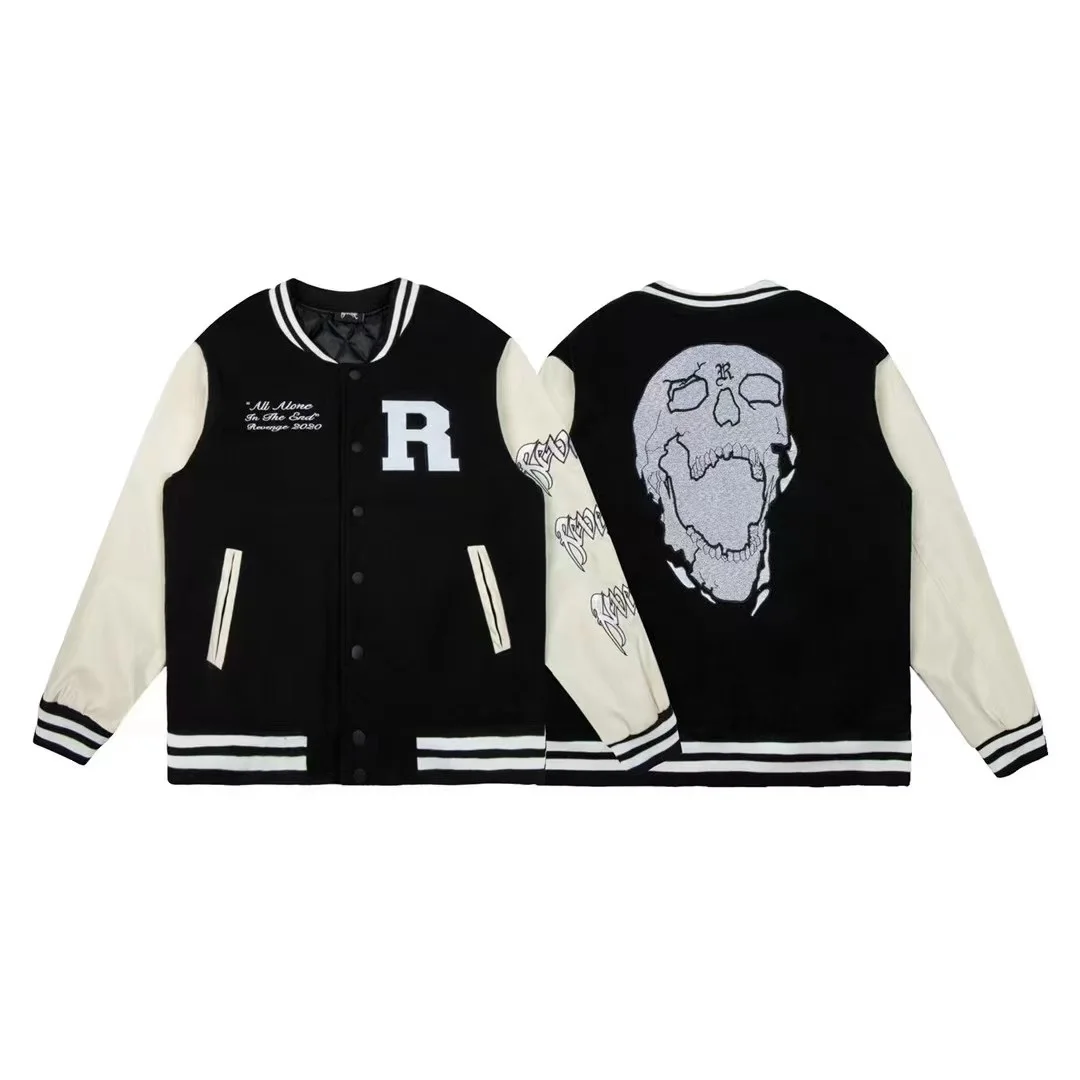 

XXXtentacion Revenge Varsity Baseball Jacket Men Women Heavy Fabric Skull Embroidery Leather Sleeve Stitching Coat Jackets