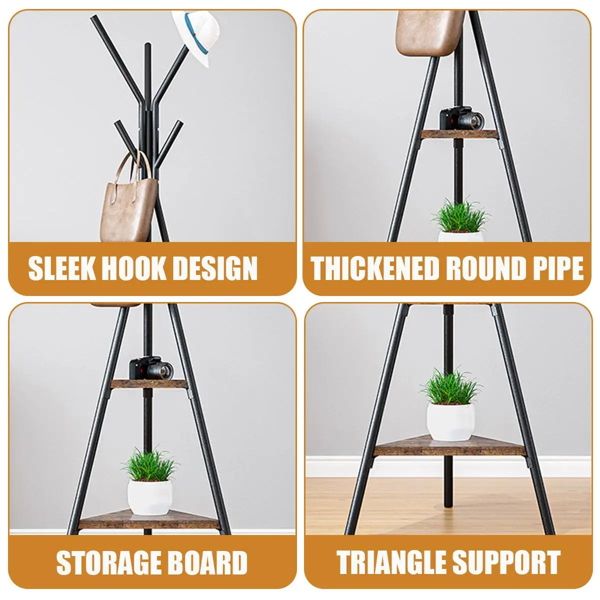 

Vintage Antirust Steel Hanger Floor Standing Coat Rack Creative Home Furniture Clothes Hanging Storage Rack Hanger Shelves