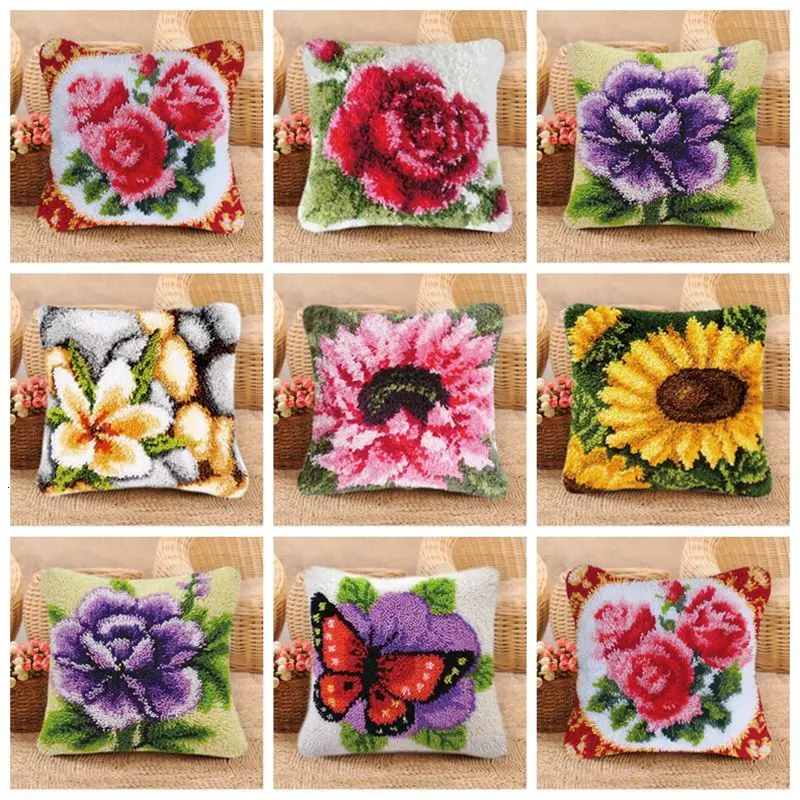 

DIY Flowers Embroidery Carpet Pillow Borduurpakket Kussen Latch Hook Kits Knooppakket Klink Haak Kleed Bloemen Do It Yourself
