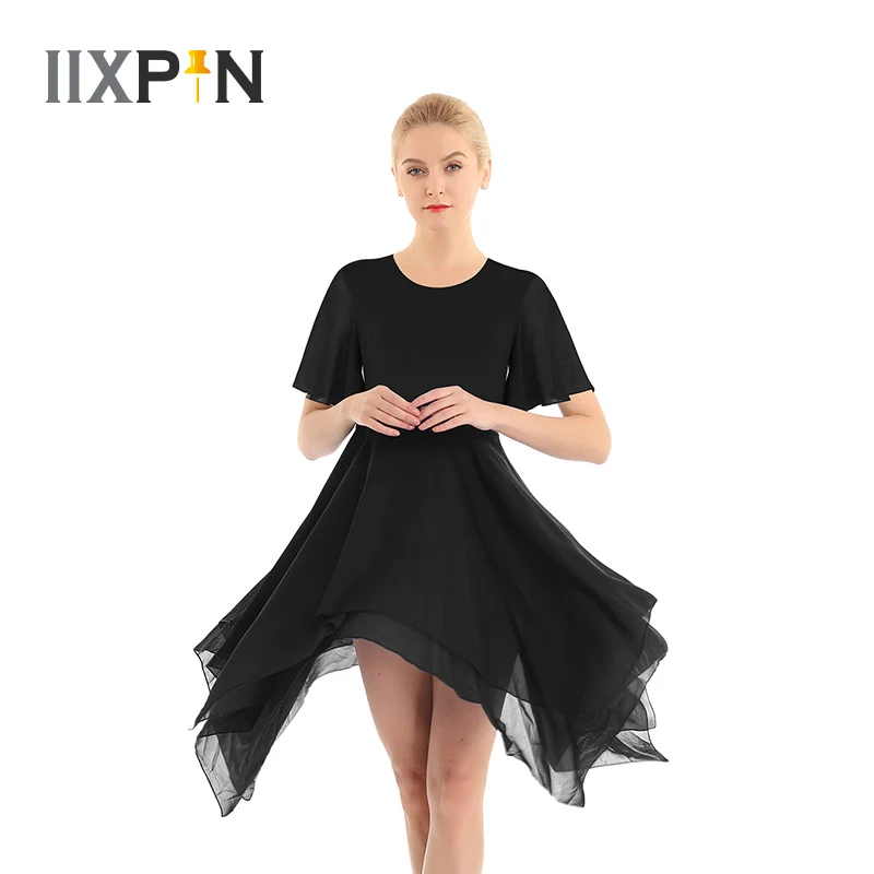 

Ballet Tutu Dress Women Classic Dance Dress Elegant Round Neck Asymmetrical Chiffon Modern Dance Dress Ballet Dress For Women