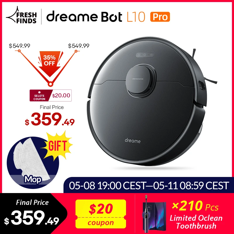 [World Premiere In Stock] Dreame Bot L10 Pro Robot Vacuum Cleaner 4000Pa Poweful Suction 150mins Auto Charge Electric Water Tank