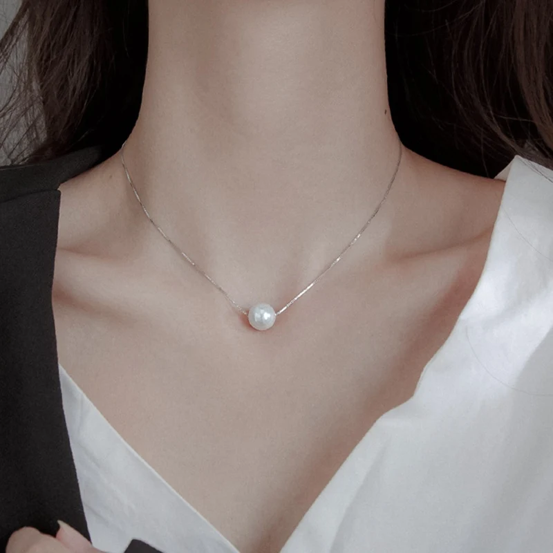 

925 Sterling Silver Necklace Double Layer Chain Pearl Choker Necklaces & Pendants For Women Kolye