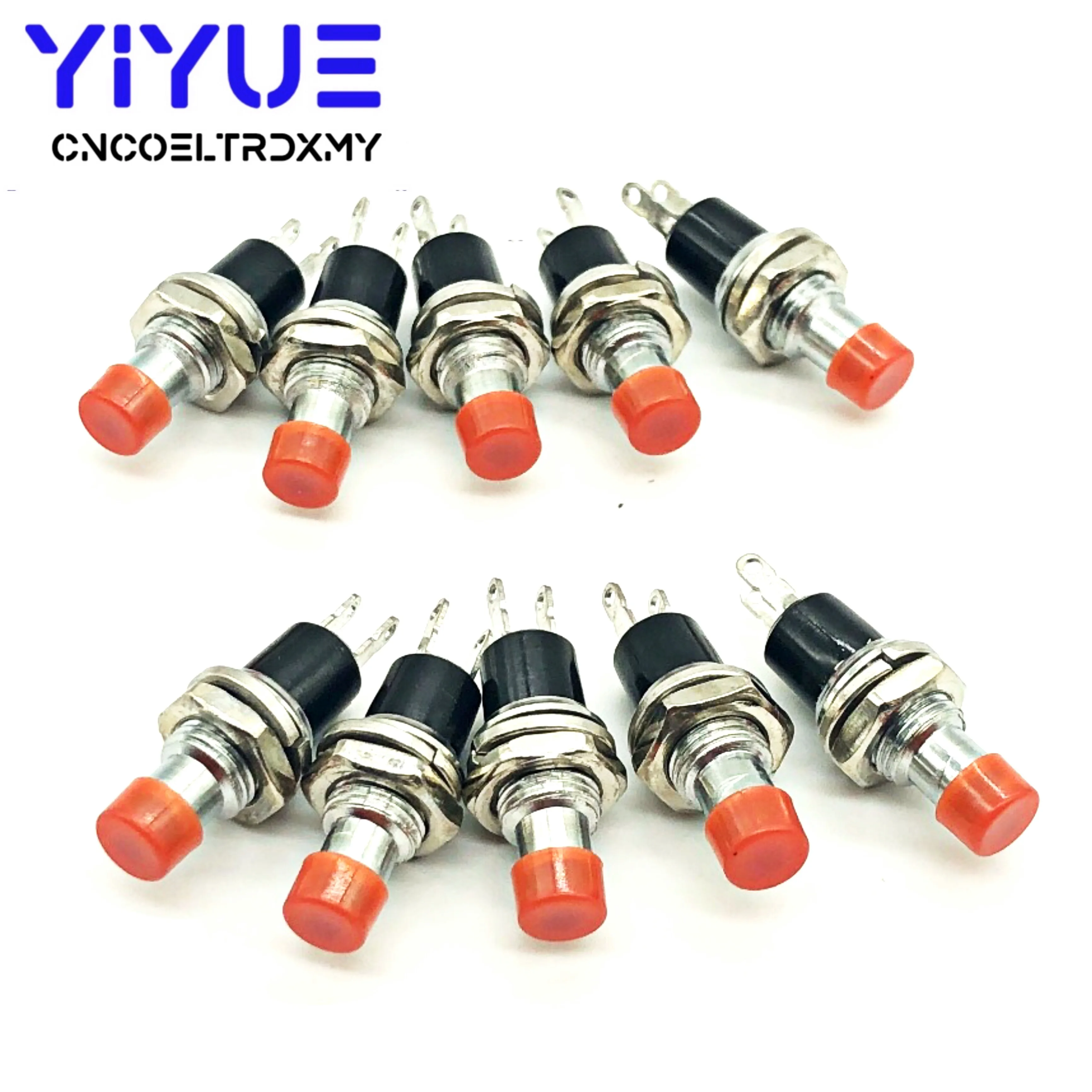 10 шт./лот 7 мм резьба красный 2 контакта вкл/выкл кнопочный переключатель мини Lockless