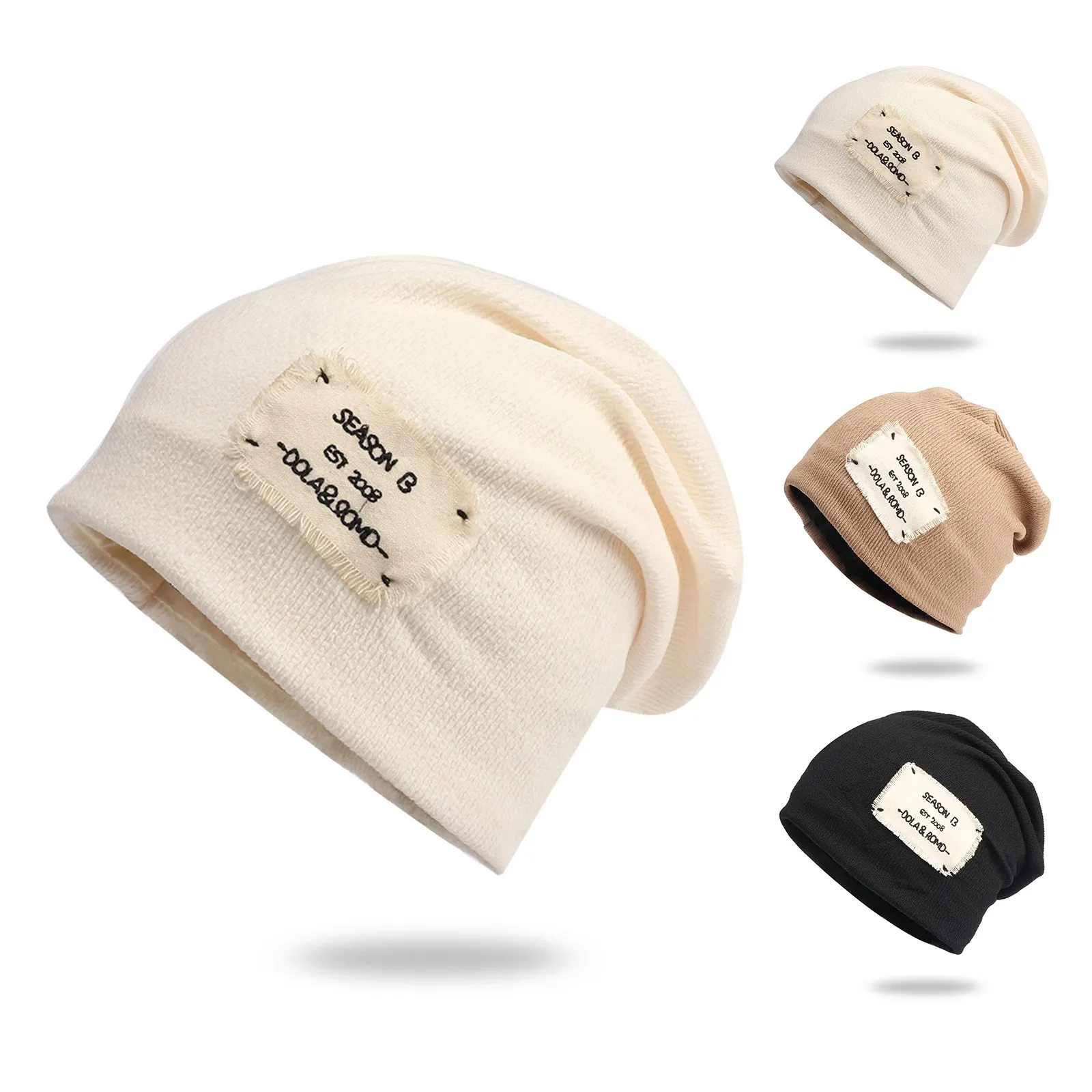 

New Unisex Letter Beanie Hat Leisure Add Fur Lined Winter Hats For Keep Warm Knitted Hat Fashion Solid Ski Bonnet Cap