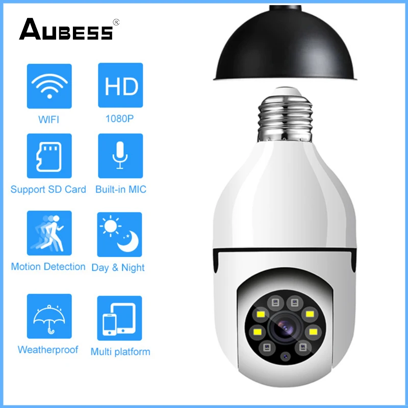 

Камера видеонаблюдения Aubess с лампочками E27, Wi-Fi, PTZ инфракрасное ночное видение, двухстороннее автоматическое отслеживание для домашней сис...